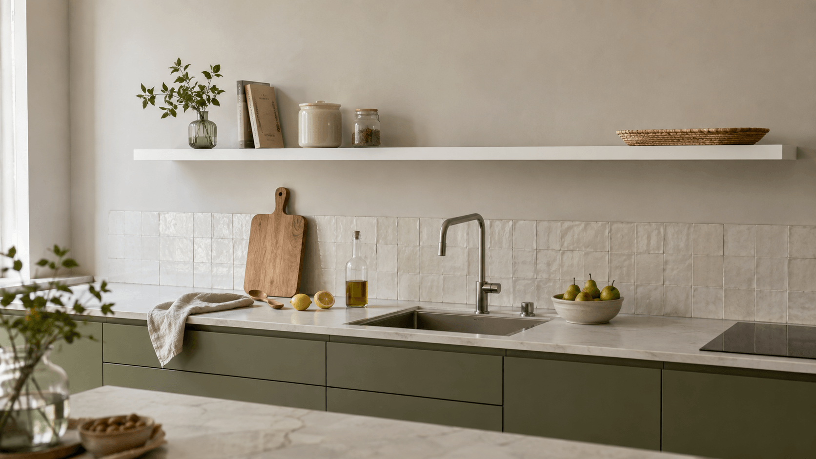 Gespoten wandplank in wit zijdeglans